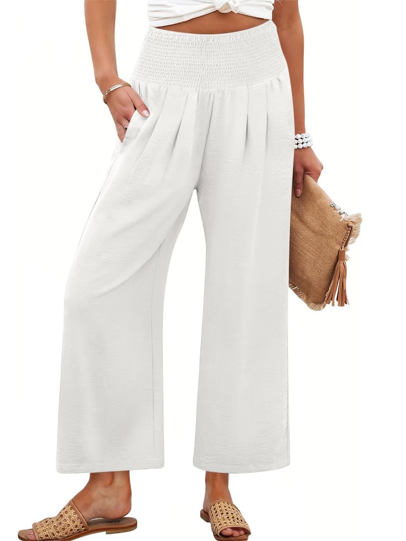 ANRABESS Womens Wide Leg Palazzo Pants with Pockets | Lightweight Breathable High Waisted Pants, Beach Vacation Flowy, Lounge & Casual Summer Trousers