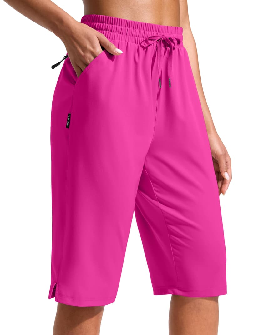 G Gradual Women's 13" Long Hiking Shorts with Zipper Pocket Lightweight Quick Dry Knee Length Bermuda Shorts for Women