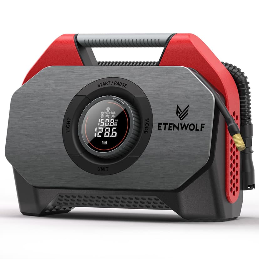 ETENWOLF S6SE Tire Inflator Portable Air Compressor, Cordless Air Pump | with 15600mAh for Heavy-duty Vehicle, Car & Inflatables-100% Duty Cycle & Dual Cylinder-Bike Pump-LED Backlight, Red