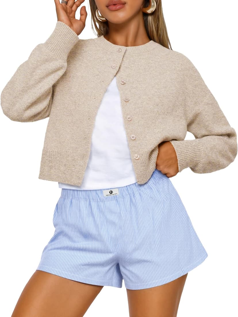Trendy Queen Cropped Cardigan Sweaters for Women Fall Fashion Clothes 2026 | Lightweight Knit Button-Down, Versatile Layering Piece for Fall, Spring & Office Wear