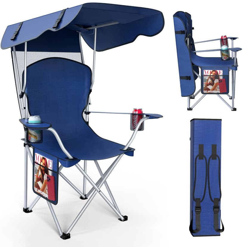 VTOY Portable Camping Chair with Canopy - Folding Chair with Canopy, Durable 600D Oxford Canopy Chair for Camping, Beach, Picnics, Fishing & Sports