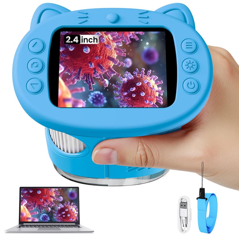 Vorth Microscope for Kids, 2.4 Inch Digital Microscope with 1000X Magnification, Handheld Camera Mini Pocket Magnifying Glass, Educational Christmas Birthday Gifts Toys for Ages 3+, Blue