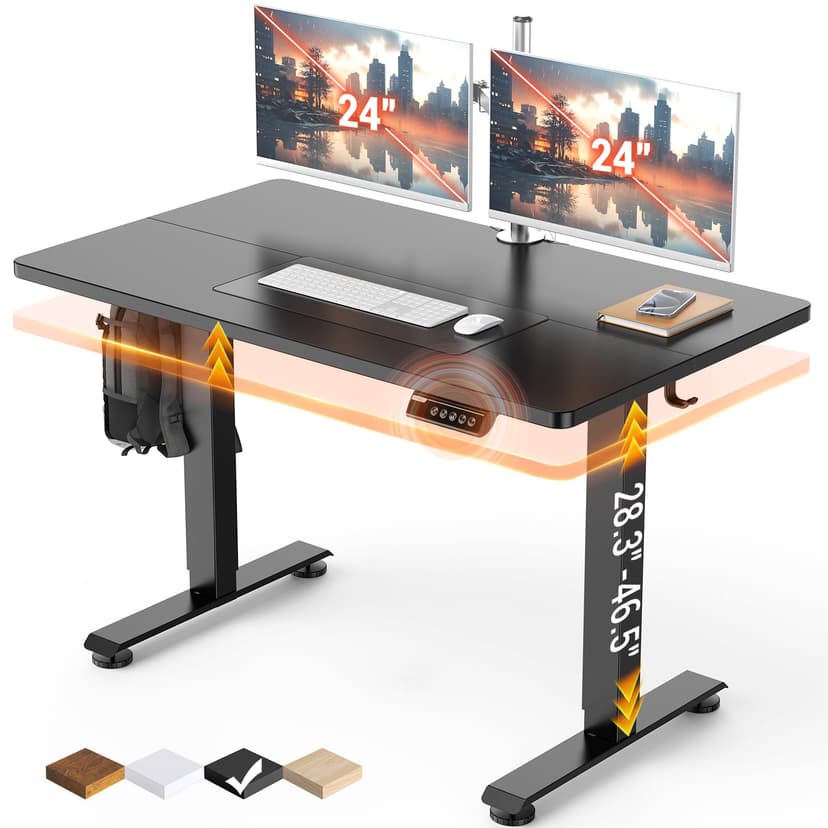 Veken 47.2 Inch Large Electric Standing Desk, Gaming Table, Black | Height Adjustable Sit Stand Up Computer Tables for Home Office, Study , Writing, Suit students, employees and group work
