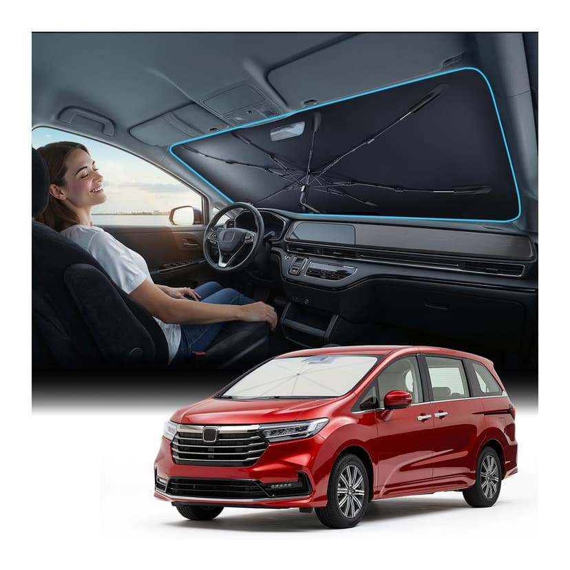 Nmoiss Windshield Sun Shade Umbrella [Vinyl Coating Heat Shield] Compatible with Honda Odyssey, Protect Car Interior from Sun Rays & Heat Damage Keep Cool, Odyssey Accessories