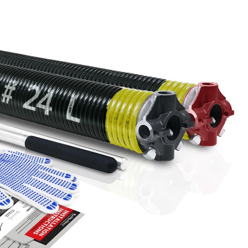 Pair of 2" Garage Door Torsion Springs Set with Non-Slip Winding Bars & Gloves, Precision Electrophoresis Black Coated Without Oil, for Replacement & Installation, MIN 16,000 Cycles(0.207x2''x24'')