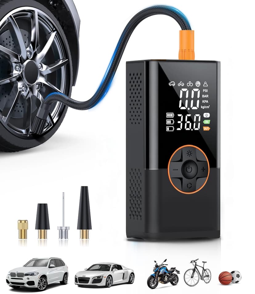 KUXISA Tire Inflator Portable Air Compressor, 3X Faster Air Compressor with Digital Pressure Gauge, 150 PSI Portable Air Pump for Car, Motorcycle, Bicycle and Balls(Black)