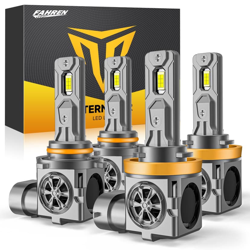 Termitor H11/H8/H9 & 9005/HB3 Light Bulbs Combo, 100,000LM 12X Ultra Brightness, Real 1:1 Mini Size, 6500K White 85000Hrs Long Life with Cooling Fan, 9005 H11 Fog Lights, Plug and Play, Pack of 4