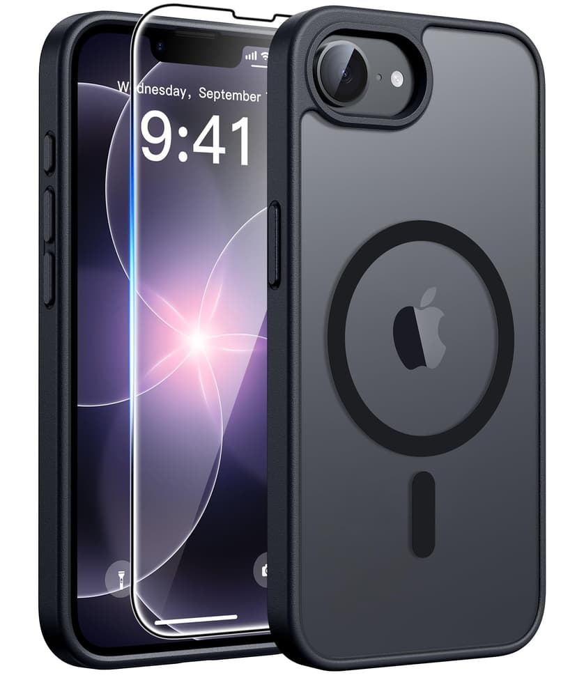 FNTCASE for iPhone 17e Case: iPhone 16e Phone Case [Compatible with Magsafe] Translucent Matte Case with [Screen Protector] Military Grade Shockproof Protective Phone Cover-Black