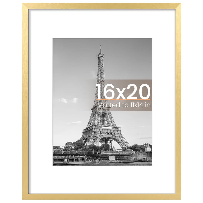 upsimples 16x20 Picture Frame, Display Pictures 11x14 with Mat or 16 x 20 Without, Wall Hanging Poster Frame, Gold, 1 Pack