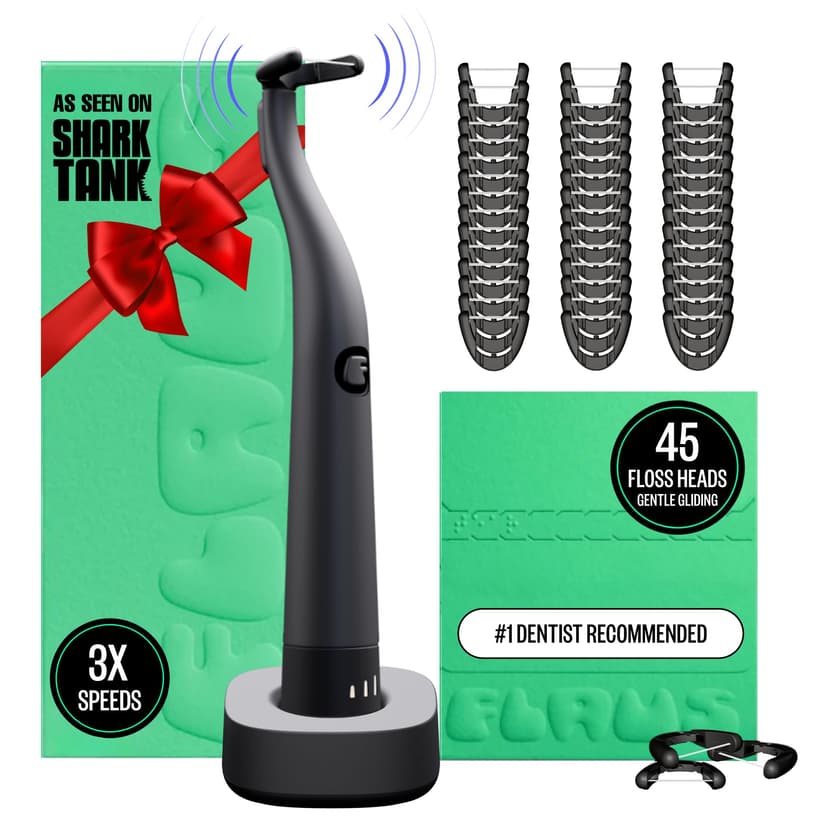FLAUS Electric Flosser - Gentle Glide - Shark Tank Dental Plaque Remover | Featured on Oprah's List, Water Flosser Alternative, Easy Power Cleaning, Vibrating Teeth & Gum Tool, Multiple Speeds