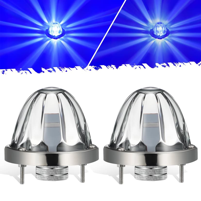 Partsam 2Pcs Glass Watermelon Lights [Patented] Clear Lens Blue LED Side Marker Clearance Lights with Bezel Replacement for Kenworth Peterbilt Freightliner Trucks