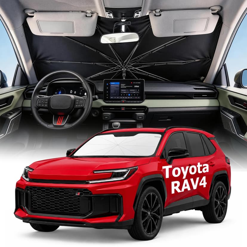 Weektic Custom Windshield Sun Shade Umbrella for Toyota RAV4 2013-2026, [Double Thickened Ice Crystal Coating] Sun & Heat Protection, Keep Vehicle Cool & Protect Interior