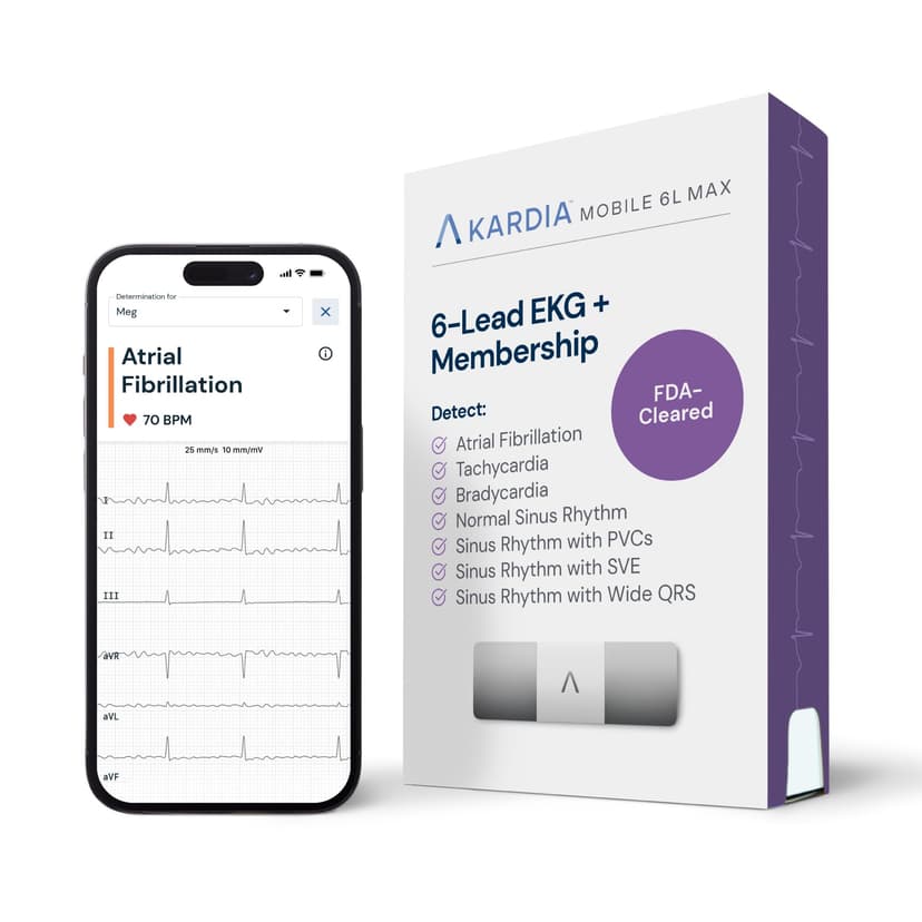 KardiaMobile 6L Max EKG Monitor, Includes One-Year KardiaCare Membership, FDA-Cleared Heart Monitor, Medical-Grade Results in 30 Seconds, Unlimited Recordings, Works with Smartphones and Tablets