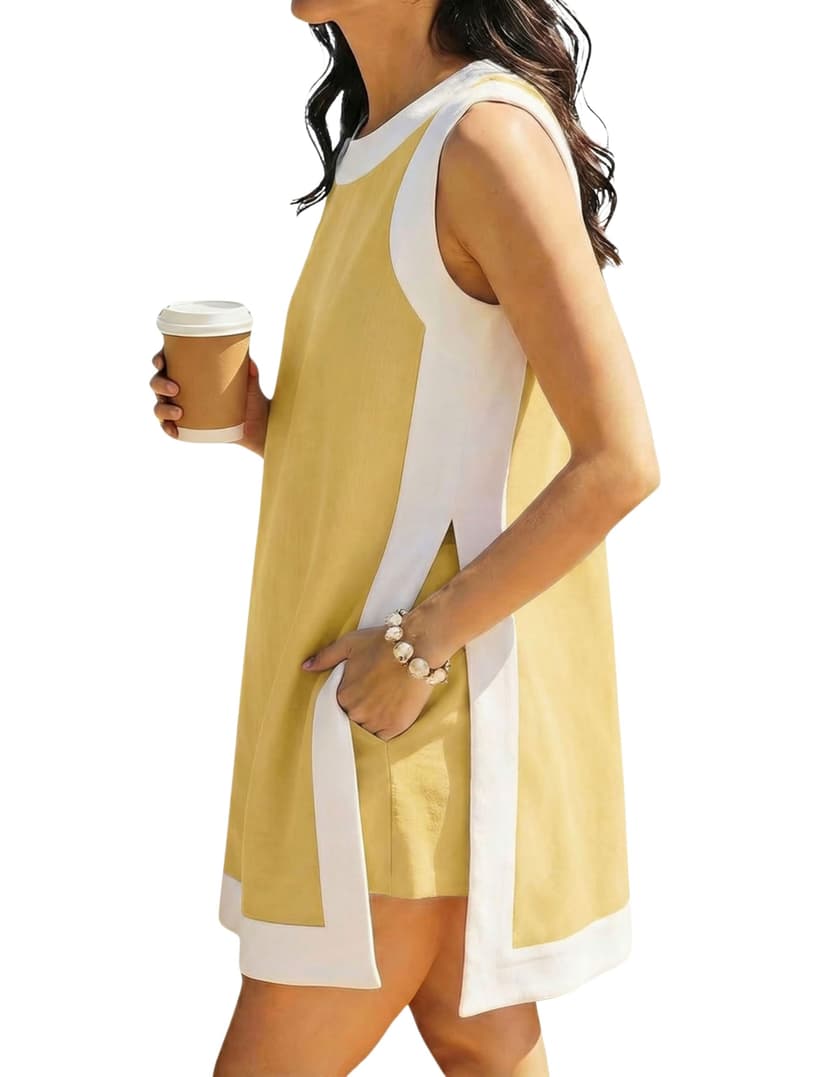 Hooever Women's 2 Piece Sets Casual Color Block Crewneck Short Sleeve Pullover Tops Matching Shorts with Pockets