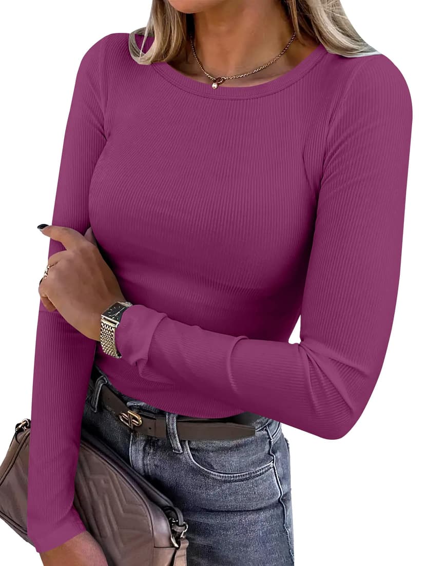 ANRABESS Women Long Sleeve Shirts Ribbed Fitted Tops | Slim Basic Tee,2026 Fall Outfits,Lightweight Knit T-Shirt,Soft Underscrub,Winter Layer Clothing,Casual Work & Everyday Wear