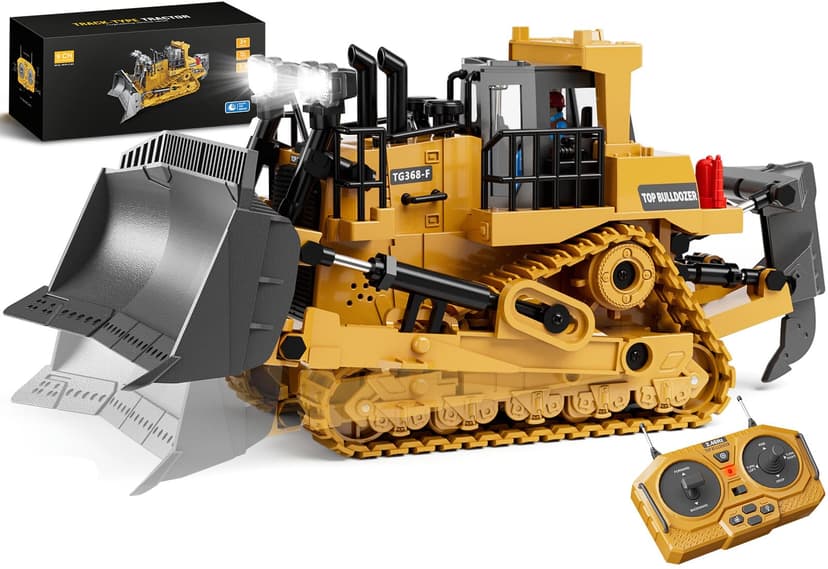 KIDMARKT Metal RC Bulldozer Toy for Kids | 9-Channel Remote Control Track-Type Tractor with Lights & Sounds, Realistic Construction Vehicle Toy for Boys Ages 3-12, Rechargeable Gift for Birthday 2026