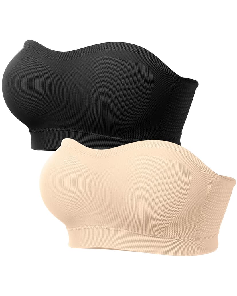 OEAK Supportive Strapless Bras for Women Push Up Wireless Bandeau Bra Non Slip Seamless Bras Comfortable Padded Bralette