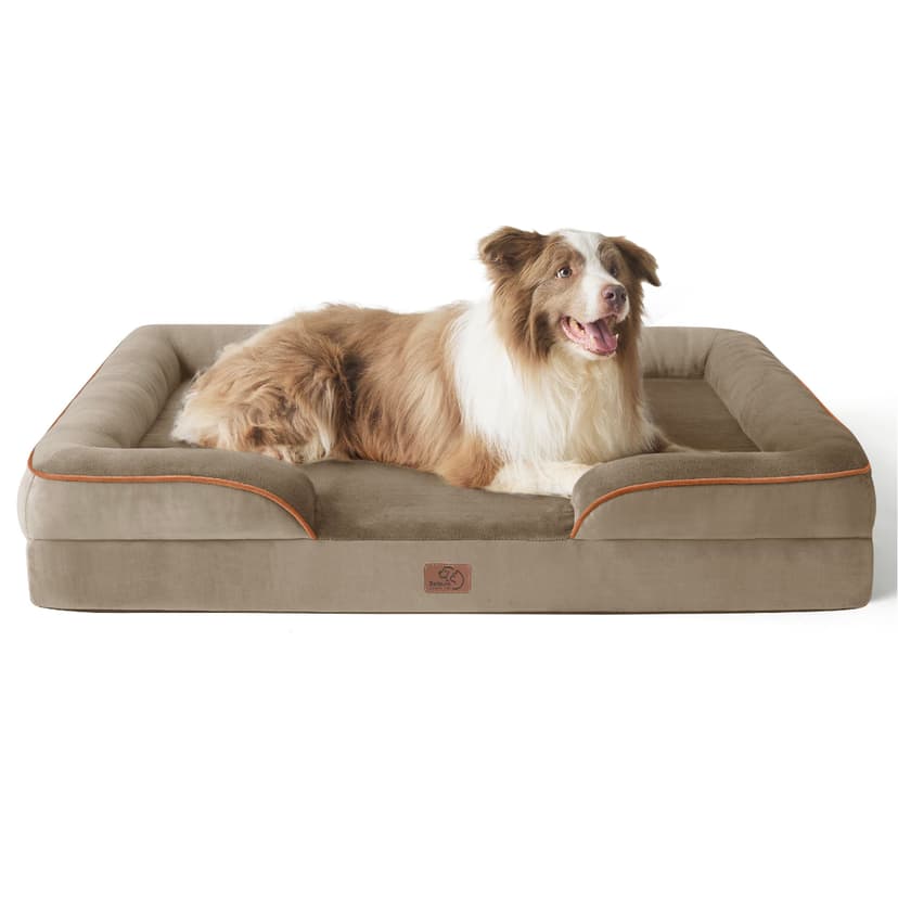 Bedsure Orthopedic Dog Beds Large Sized Dog with Removable Washable Cover | 38" Big Comfy Dog Couch Sofa Waterproof, Cozy Bolster Sides, Nonslip Bottom, Pet Bed for Cats and Senior Dogs, Hazel