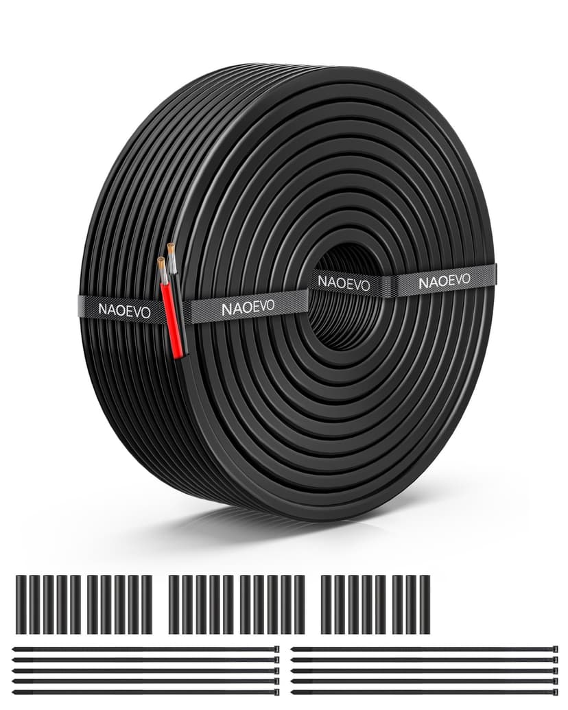 NAOEVO 10 Gauge Wire 2 Conductor, 10 Gauge Automotive Wire 12V Cable, 30FT | Tinned Copper 10 AWG Wire, 10/2 Low Voltage Cable, Flexible Stranded Electrical Wire for Automotive, Marine, Speaker, Light