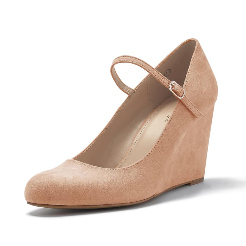 Coutgo Womens Wedge Pumps Dressy Mary Jane Shoes Comfort Wedges Closed Toe Ankle Strap Heeled Shoes