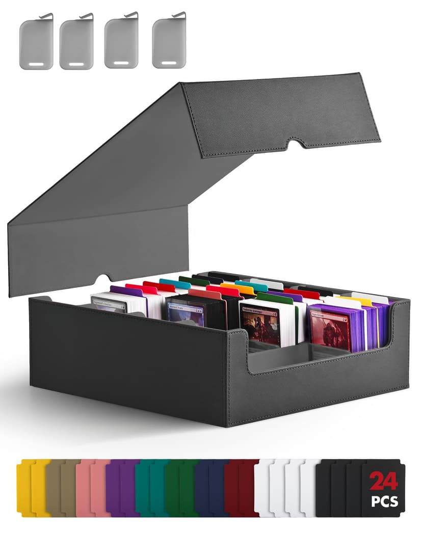 ZLCA 4 Row 3200+ MTG Card Storage box with 24 dividers | Trading Card Storage Box with 4 Stoppers Card Holder Organizer for Bulk Card TCG MTG Baseball (Black)