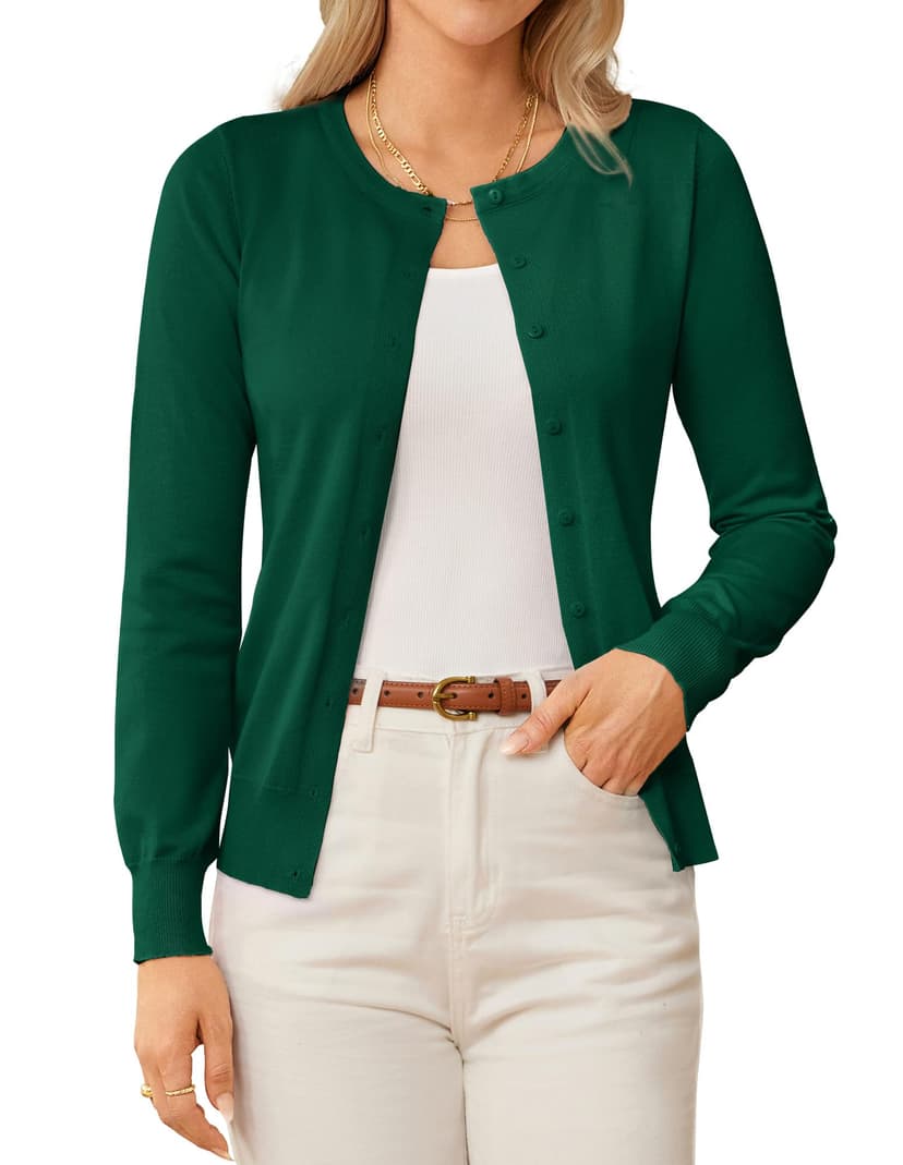 GRACE KARIN Knit Cardigan Sweaters for Women Lightweight Fall Outfits 2026 | Long Sleeve Button Up Sweaters, Crewneck Versatile Layering Cardigan, Fall Outfits Winter Clothes for Teacher Business Casu