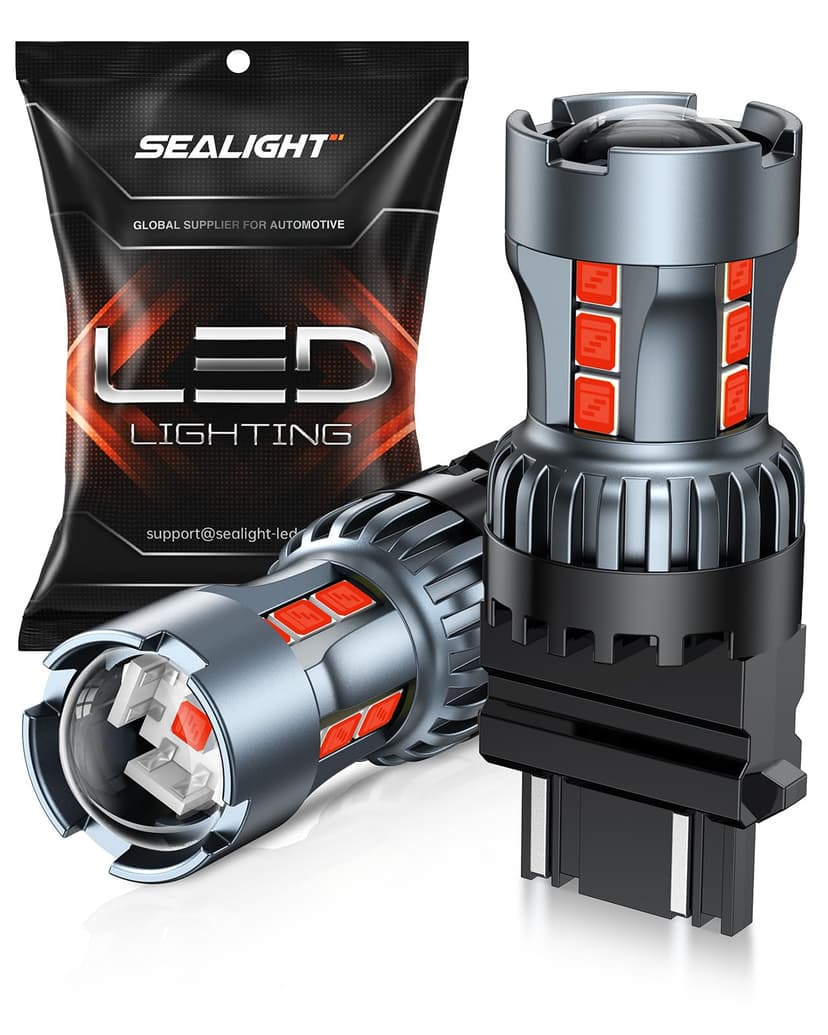 SEALIGHT 3156 3157 LED Bulb Red Brake Lights,3056 3457A 4057 4157 LED Light Bulb with Projector Replacement for Tail Stop Parking Blinker Lights, Pack of 2