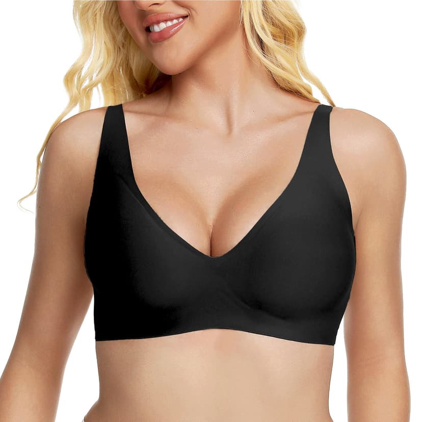 Jelly Wireless Push Up Bra Deep V Seamless Plunge No Underwire Comfortable Everyday Bras with Adjustable Straps