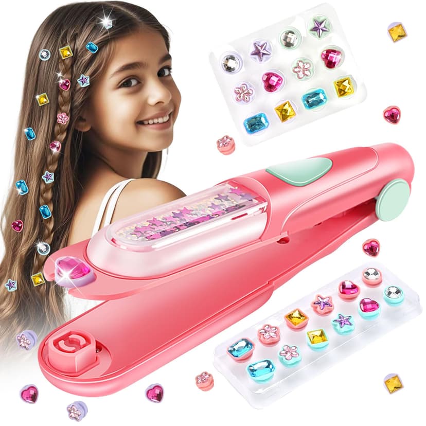 Hair Gem Stamper Kit, Birthday Gifts Toys for Girls Ages 3 4 5 6 8-12 | Bling Hair Jewels for Girls Toys, Hair Styling Tool with Reusable Shining Diamonds,
