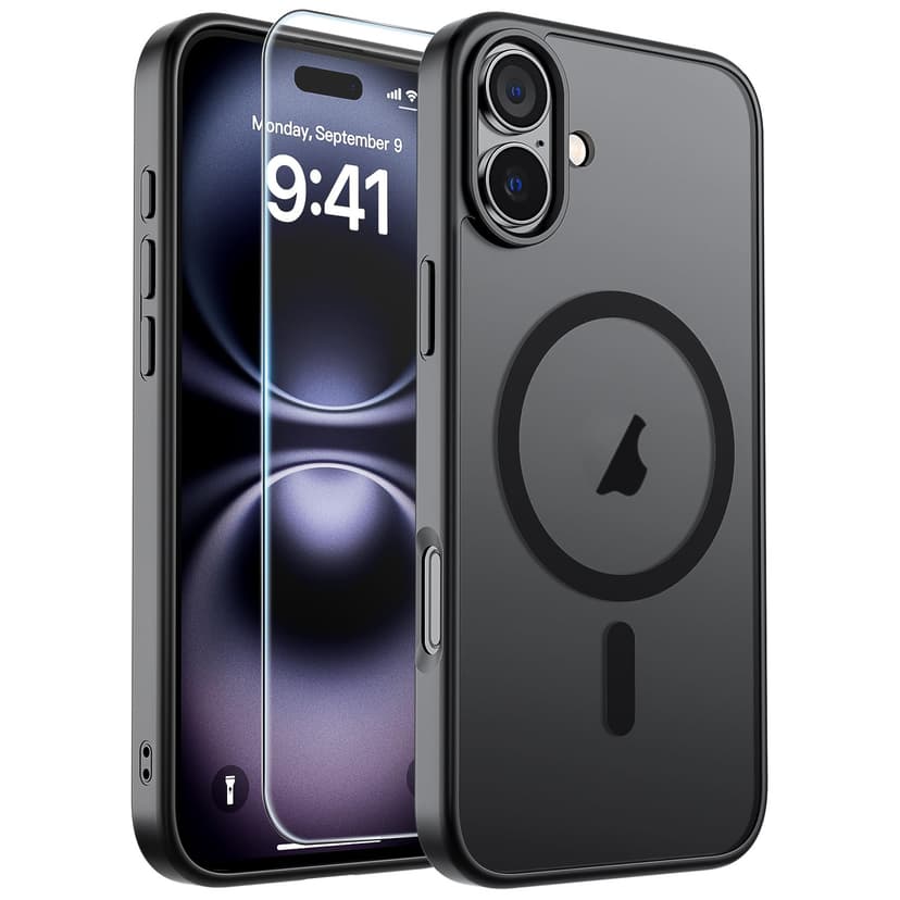 SUPFINE Magnetic for iPhone 16 Case Black | With Screen Protector, Translucent Matte, Compatible with MagSafe, Military Grade Drop Proof, Rugged Shockproof Protective