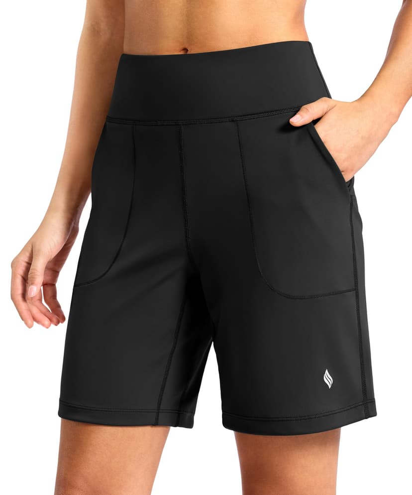 SANTINY Women's 6''/ 8'' Athletic Long Shorts with 4 Pockets High Waisted Bermuda Shorts for Women Walking Running Casual