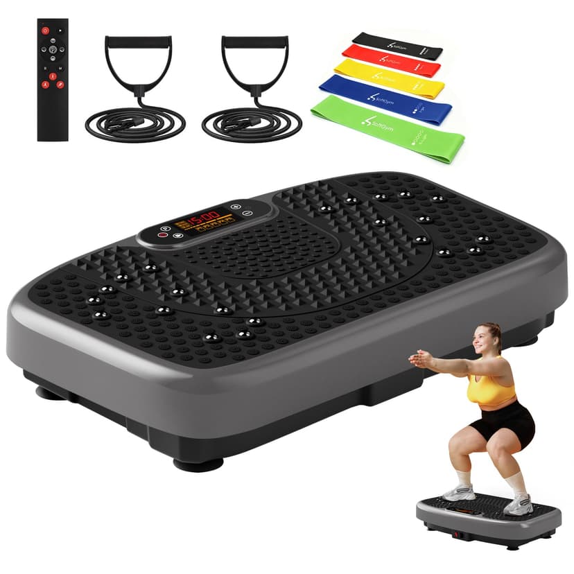 SoftGym Vibration Plate Exercise Machine for Lymphatic Drainage & Fitness | Quiet Heavy Duty 450lbs Capacity Platform, 120 Speeds Shake Machine with Resistance Bands for Home Muscle Activation