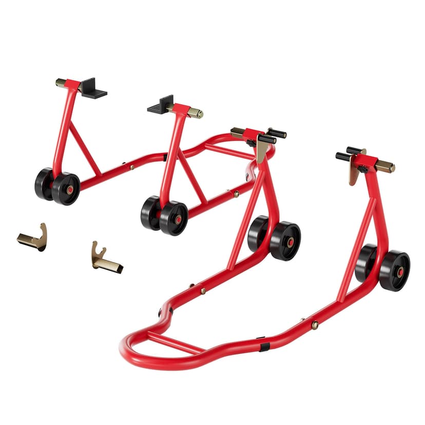 SPECSTAR Motorcycle Stands, 882 Lbs Capacity Front Rear Wheels Lift Combo with U+L Adjustable Swingarm Spool, Heavy Duty Paddock Stands fit for BMW Suzuki Yamaha Honda Kawasaki, Red