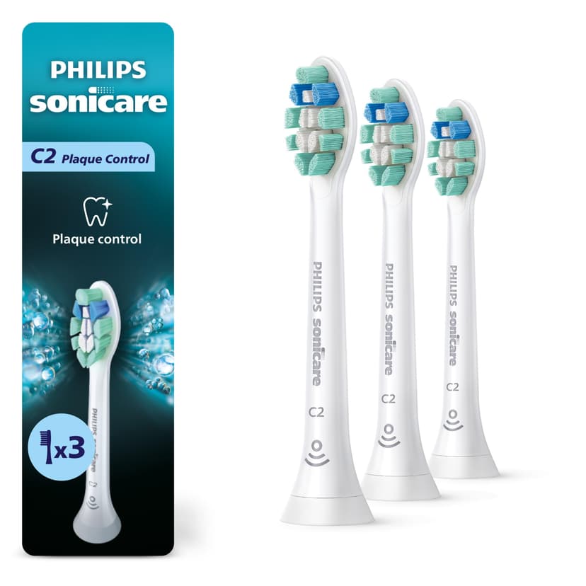Philips Sonicare C2 Brush Heads, 3-Pack, 9 Month Supply, White | 700% More Plaque Removal¹, BrushSync Reminder, Up To 62,000 Bristle Movements Per Min, HX9023/65