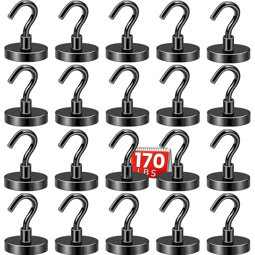 DIYMAG Magnetic Hooks 20pcs 170lbs Cruise Essentials 2026 Magnet Hook Black | Neodymium Heavy Duty Strong Magnets Hanging Ship Cabins Refrigerator Fridge Classroom Beach Vacation Kitchen Grills Home T