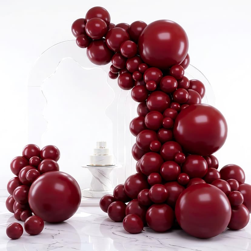 RUBFAC Burgundy Balloons Different Sizes Ruby Red Balloon Arch 129pcs | Latex Maroon Dark Crimson Balloon Garland Arch Kit for Wedding Anniversary Birthday Party Decorations