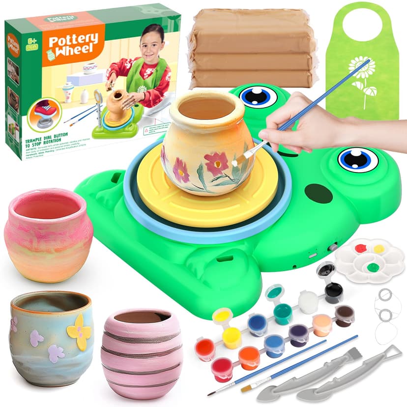 Aujazyble Pottery Wheel for Kids - Complete Pottery Painting Crafts Kit Toy | Arts and Crafts for Kids Ages 8-12 with 3 Pack Clay Art Supplies Toys for Girls Boy Birthday Gift for 6 7 8 9 10 11 12+
