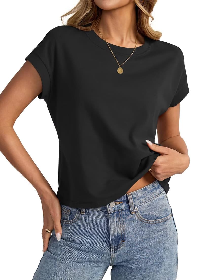 EasyGala Womens Cotton Crop Tops Loose Fit Crewneck Short Sleeve Summer Tee | 95% Cotton, Cap Sleeve, Cute, Basic, Casual, Going Out, Trendy Outfits, Fashion Clothes, Daily Wear, Work, Vacation