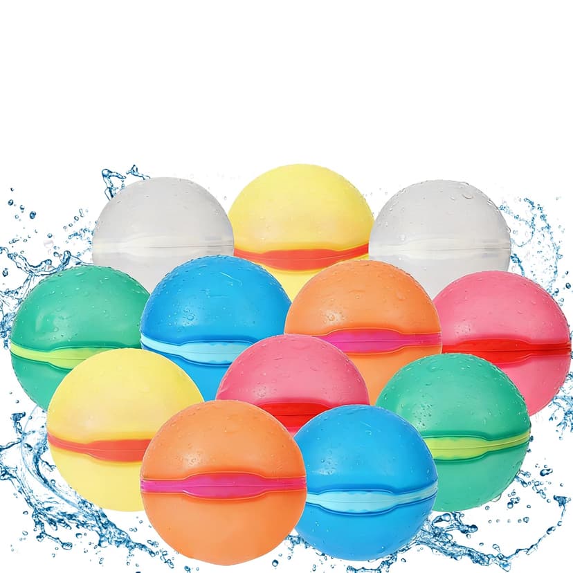 Reusable Water Balloons, 12 Pack Magnetic Refillable Water Balloons Quick Fill, Summer Fun for Kids Outdoor Pool Water Toys, Reusable Summer Outdoor Toys (12pcs)