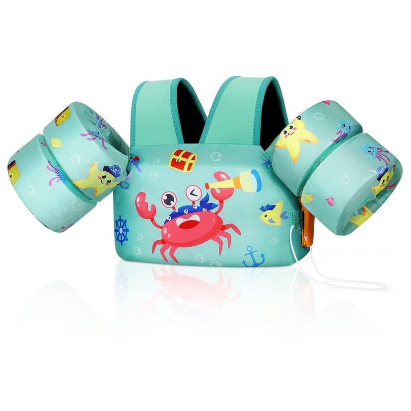 MoKo Toddler Swim Vest for Kids, Swim Arm Floaties 22-66 lbs Boys and Girls Cartoon Swimming Water Wings Pool Float Vests Sleeves Shoulder Straps Arm Band for Children Learn to Swim, Indigo Crab