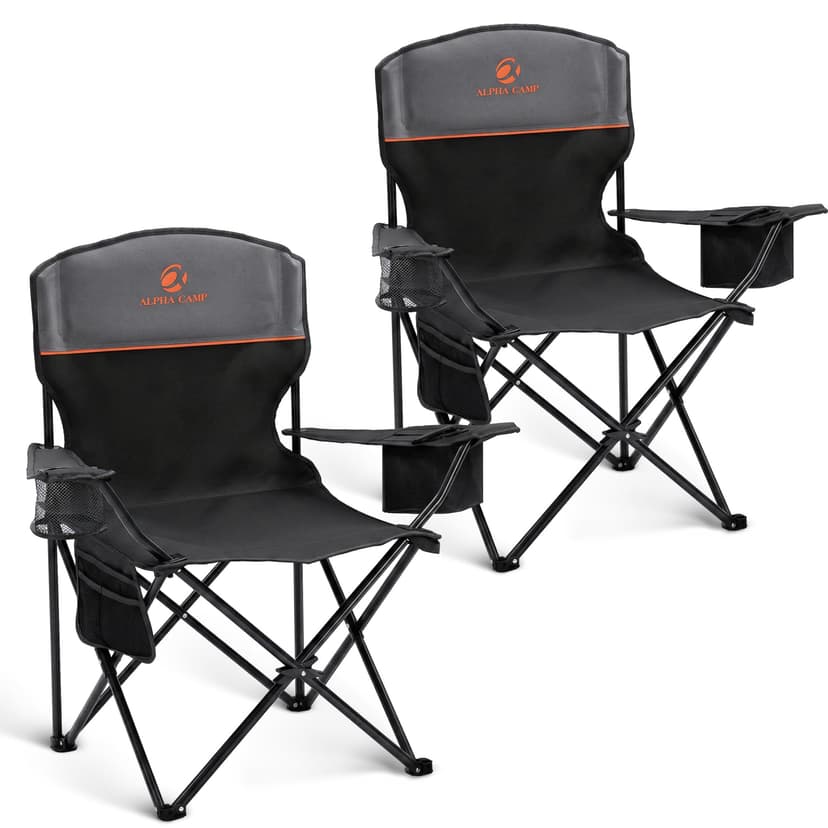 ALPHA CAMP 2-Pack Folding Camping Chair with Cooler Bag & Lumbar Support | Durable steel frame & Oxford fabric. Features 4-can cooler, 350lbs Capacity side pocket,Carry Bag,Cup Holder，Pocket，for Sand