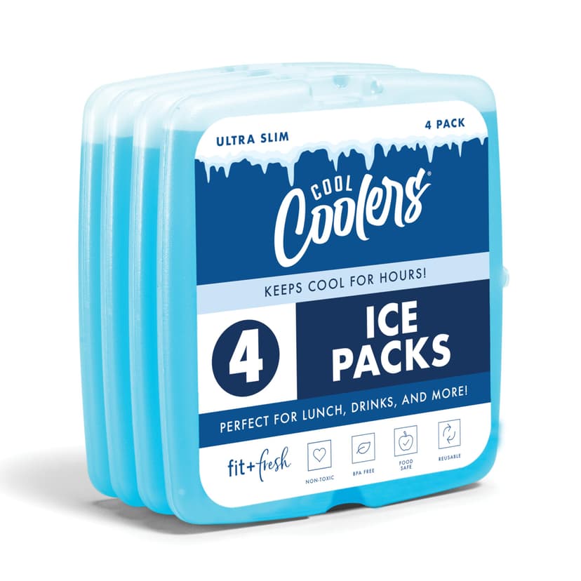 Cool Coolers by Fit & Fresh Slim Ice Packs, Quick Freeze Reusable Ice Packs for Lunch Boxes & Coolers, Long-Lasting, Space Saving Lunch Ice Packs