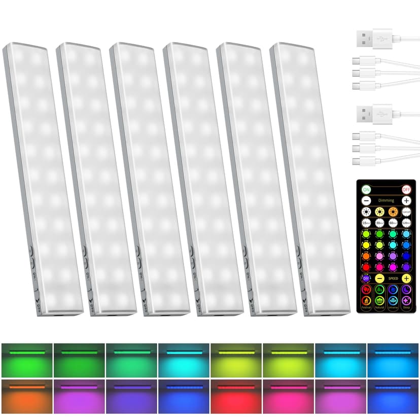 EZVALO 80RGB Color Changing Under Cabinet Lighting, Led Strip Shelf Lights | Wireless, Rechageable, Magnetic, Color Changing, Remote Control, Diammble, DIY Mode, 1800mAh Battery, Memory Function