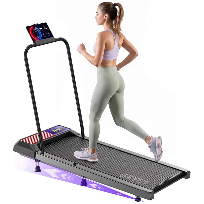 Walking Pad with Handle Bar, 8% Incline, Compact Under Desk Treadmill | 2.5HP quiet motor, 265 lb capacity, 0.6-4 MPH speed, 15 x 35.4 in belt, compact for home office and small spaces