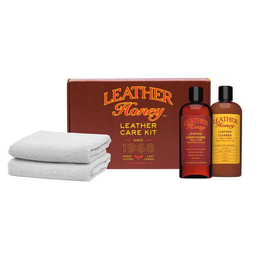 Leather Honey Complete Leather Care Kit – Non-Toxic, Made in USA | Trusted Since 1968. Complete Kit Includes Cleaner, Conditioner and Cloths. Clean & Restore Couches, Car Seats, Jackets & Bags