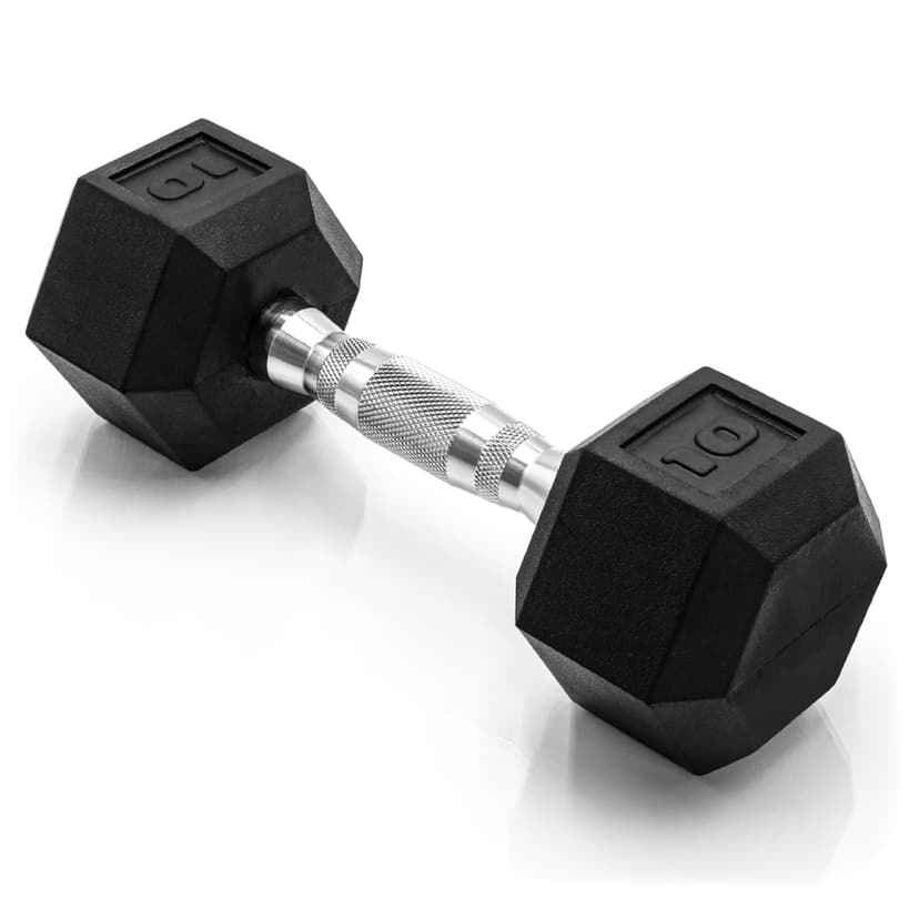 CAP Rubber Coated Dumbbell Weights, Free Weights for Home Gym Strength Training, Anti-Roll Hex Dumbbells with Black, Chrome & Comfort Grip Handles, Singles