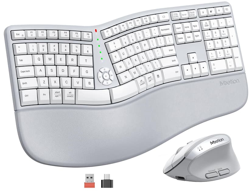 MEETION Ergonomic Keyboard Mouse Combo, Split Design, Vertical Mouse, Gray | Rechargeable full-size keyboard with cushioned wrist rest, 2.4GHz USB receiver, natural typing, for Windows, Mac, PC, lapto