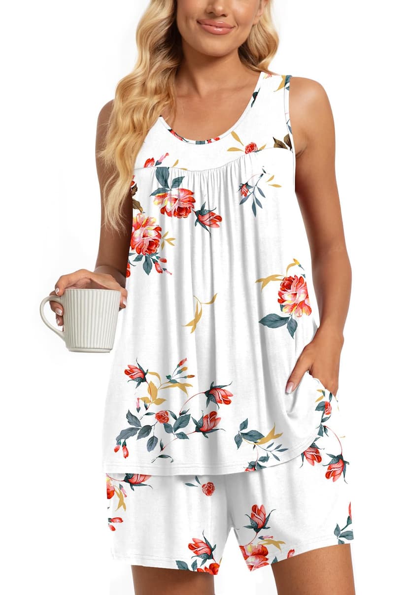 TAOHUADAO 2 Piece Women's Sleeveless Pajama Sets, Lounge Sleepwear Ladies Pjs Sets with Pockets