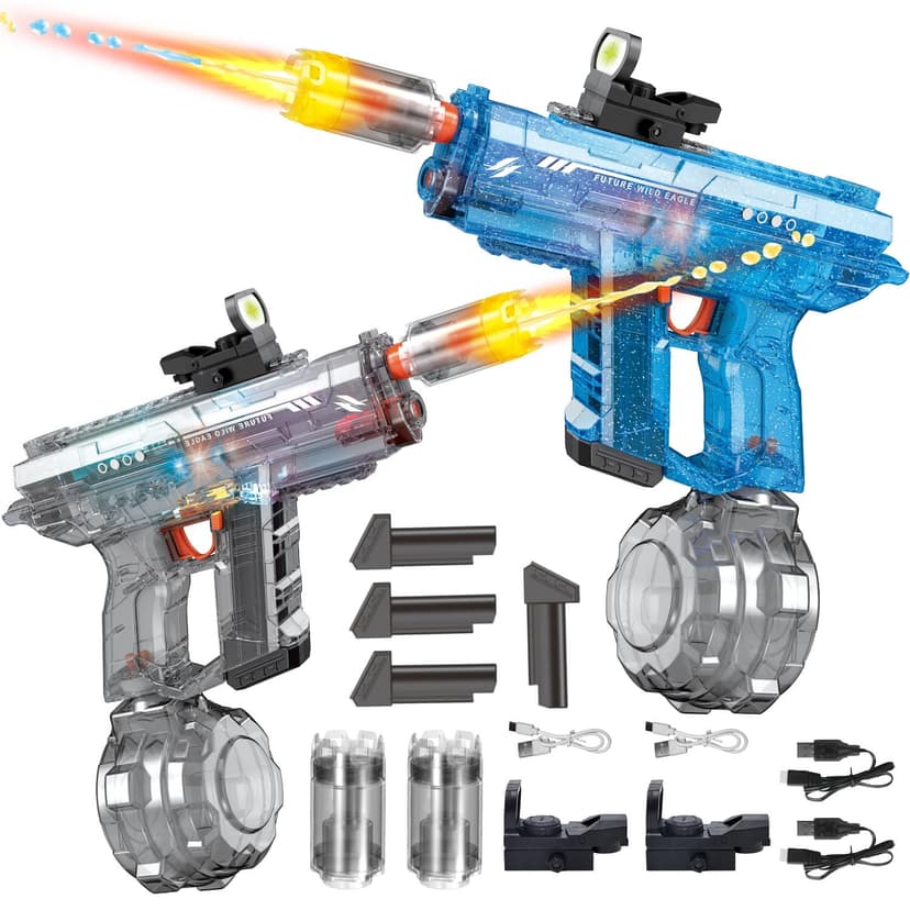 Electric Water Gun 2 Pack for Adults Kids: Light Up Automatic Squirt Guns, 26-32FT Long Range, 800CC Large Capacity, Summer Outdoor Pool Games for Ages 8-12, Beach Backyard Family Party Toy Gift