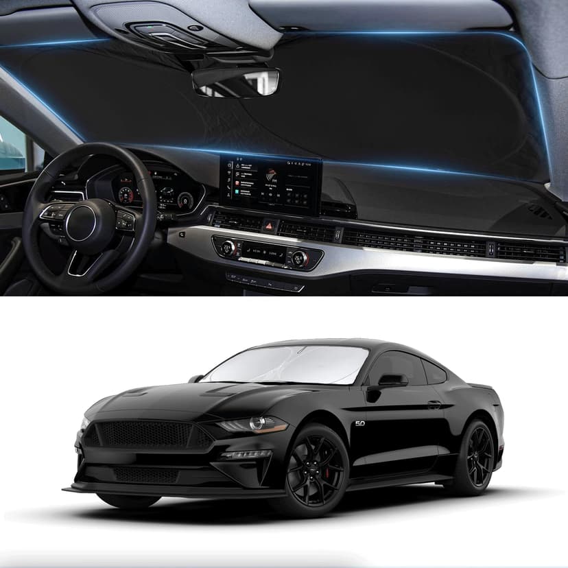 Sunshade for Mustang 2015-2025 2026 Ford Windshield Sun Shade (NOT for Ford Mustang Mach-E Accessories Foldable Front Window Shield Windshield Cover Sun Visor Protector Block UV Ray Heat Reflector